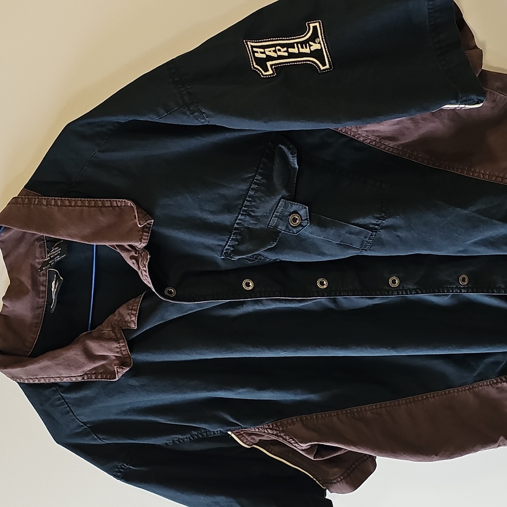 Harley-Davidson XXXL Black and Brown Collared Button Doown Shirt with Logo Patch - Picture 2 of 6